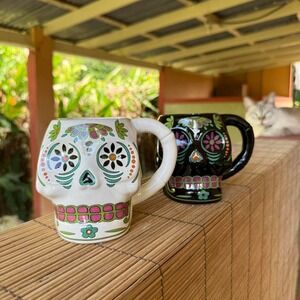 2‎ Skulls Día de los Muertos Ceramic Mug Set Decor Halloween Katrina Folk Mexico